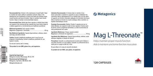 Metagenics Mag L-Threonate 120 Capsules Ingredients