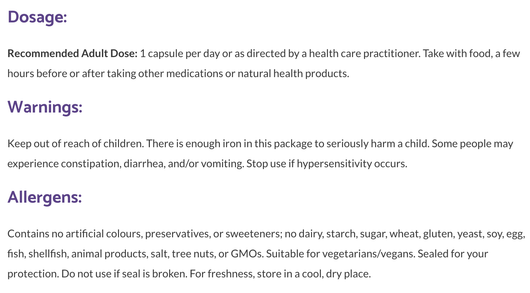 Bioclinic Naturals Iron Bisglycinate Suggested Use