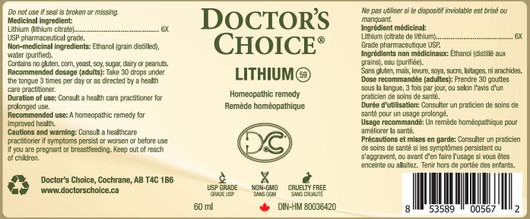 Doctor’s Choice Lithium Homeopathic 60ml Ingredients