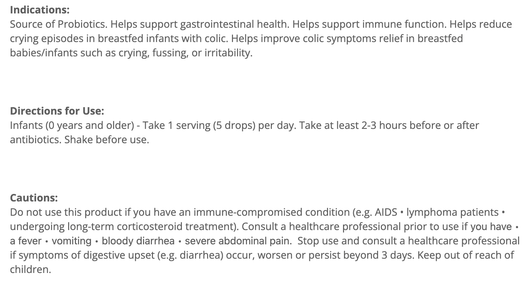 CytoMatrix Flora Matrix Infants Drops Suggested Use