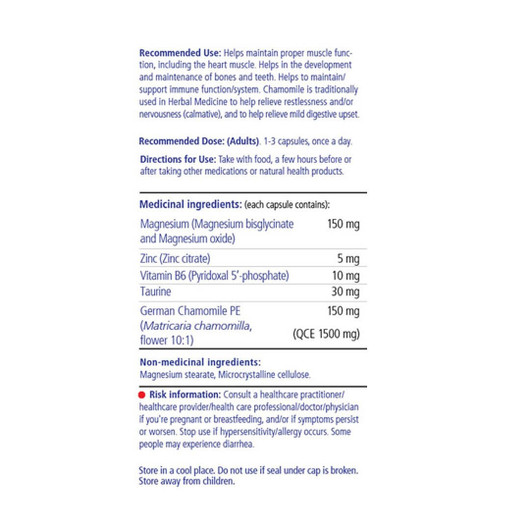 Vitality Magnesium+Chamomile 60 Veg Capsules Nutrition Facts