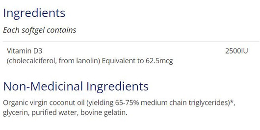 CanPrev D3 2500IU 120 Softgels Ingredients