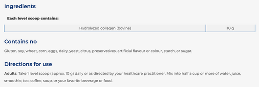 NFH Collagen ingredients