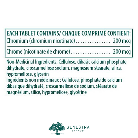 Genestra GTF Chromium 120 Tablets- Ingredients