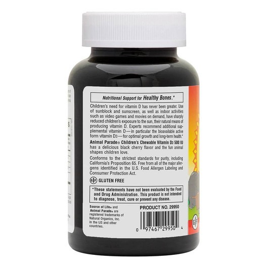 Natures Plus Animal Parade Vitamin D3 500 IU Children’s Chewables Black Cherry 