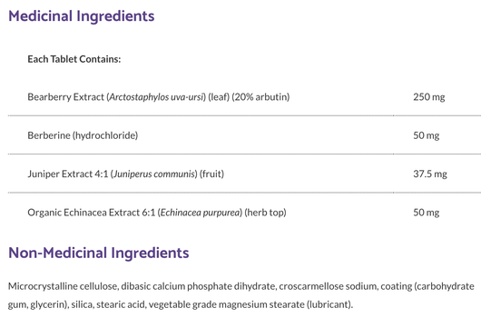 Bioclinic Naturals Urinary Pro Ingredients