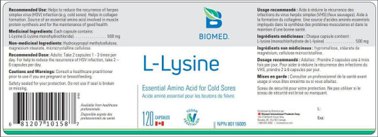 Biomed L-Lysine 120 Capsules (Ingredients)