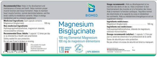 Biomed Magnesium Bisglycinate 120 Capsules (Ingredients)