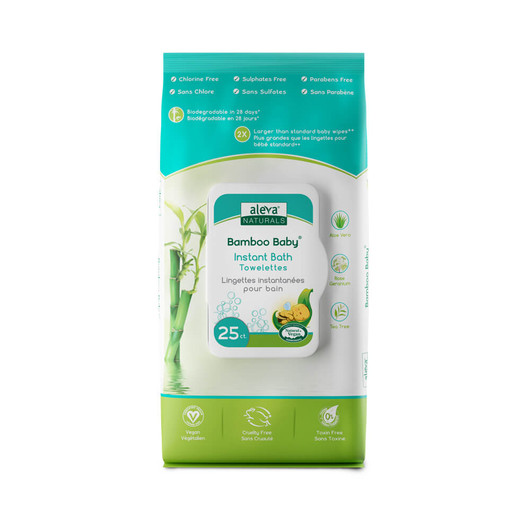 Aleva Naturals Bamboo Baby Instant Bath Towelettes Pack of 25
