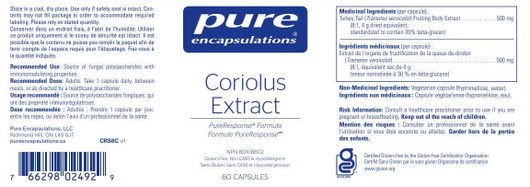 Pure Encapsulations Coriolus Extract (Ingredients and dose)
