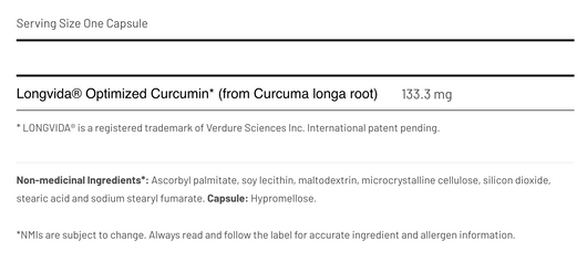 Aor Pro Curcumin Ingredients