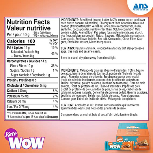 ANS Performance KetoWow Bar Peanut Butter Chocolate -Nutrition facts
