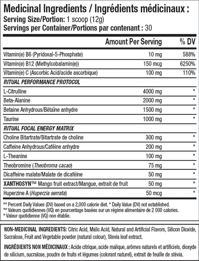 ANS Performance Ritual Pre Workout Pink Lemonade-Ingredients