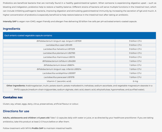 NFH Intensity SAP Suggested Use