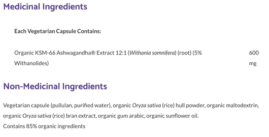 Bioclinic Naturals Ashwagandha Ingredients