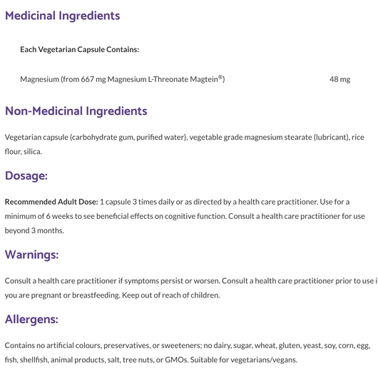 Bioclinic Naturals Magtein Ingredients