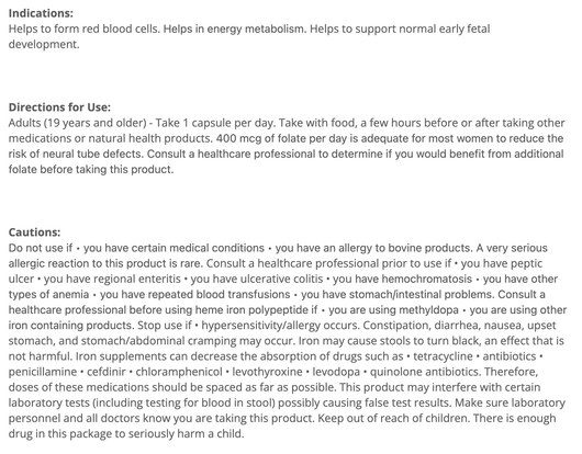 Cyto Matrix Heme Iron Suggested Use
