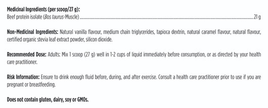 Designs for Sport Grass Fed Beef Protein Powder Vanilla Ingredients