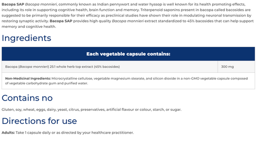 NFH Bacopa SAP Suggested Use