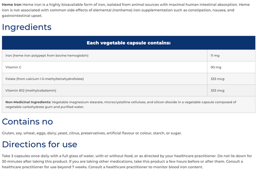 NFH B Heme Iron SAP suggested use