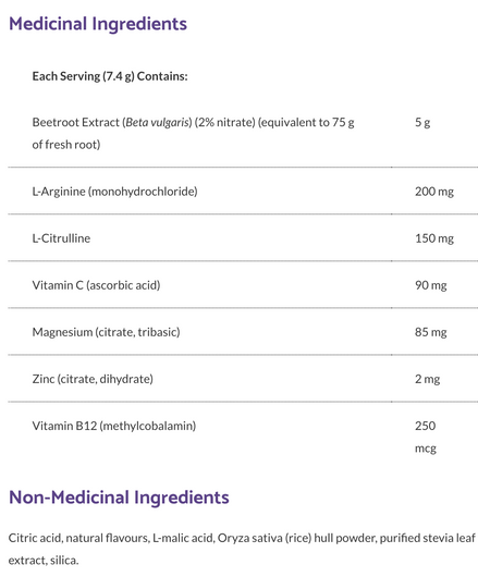 Bioclinic Naturals Vaso-NiOx Ingredients