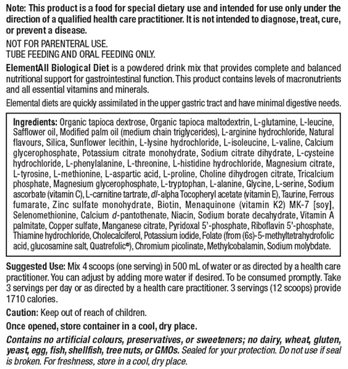 Bioclinic ElementAll Diet Vanilla Ingredients