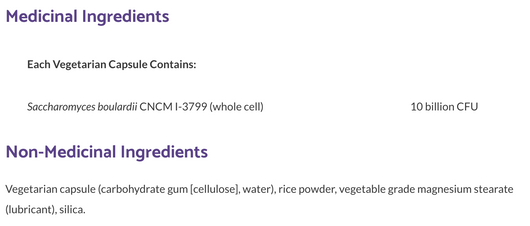 Bioclinic Naturals Saccharomyces Boulardii Ingredients