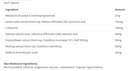 Cyto Matrix Sleep Matrix Melatonin Ingredients