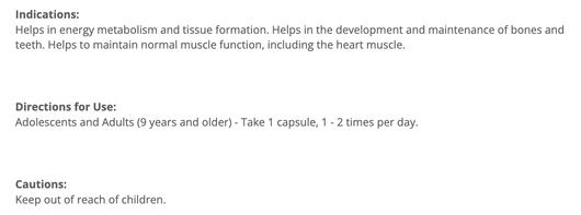CytoMatrix Magnesium Citrate Malate Suggested Use