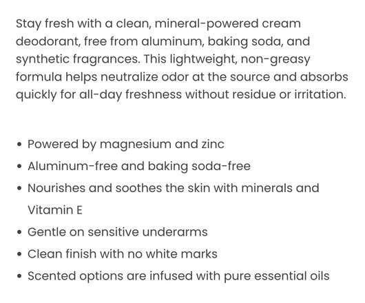 Ancient Minerals Magnesium & Zinc Cream Unscented Deodorant Benefits