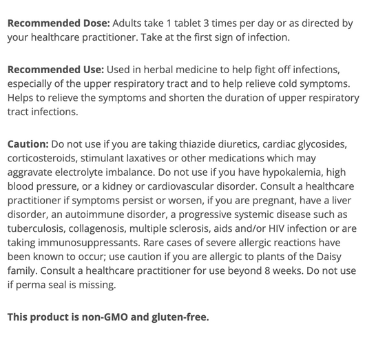 Metagenics Echinacea Synergy Suggested Use