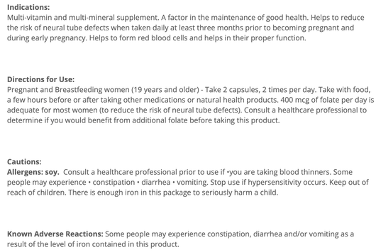 Cyto Matrix Prenatal Formula Suggested Use