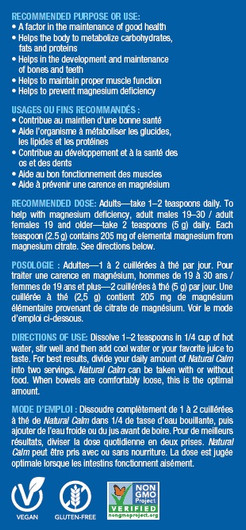 Natural Calm Magnesium Powder Raspberry Suggested Use