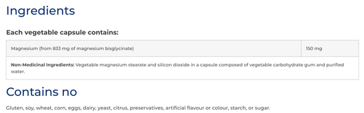 NFH Magnesium SAP Ingredients