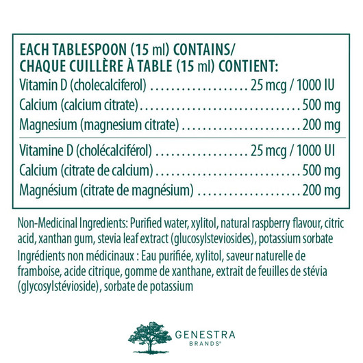 Genestra Cal Mag Liquid + D Raspberry Flavour 450 ml - Ingredients