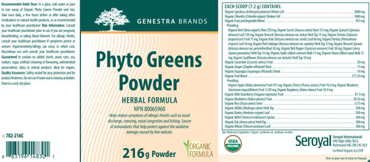 Genestra Phyto Greens 216 g powder Ingredients