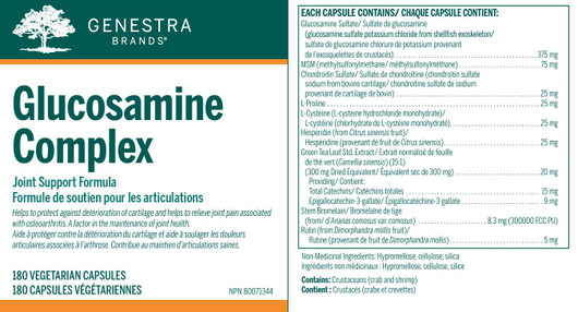 Genestra Glucosamine Complex 180 Veg Capsules-ingredients