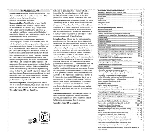 Metagenics UltraInflamX Plus 360 Mango - Ingredients Metagenics UltraInflamX Plus 360 Mango - Ingredients