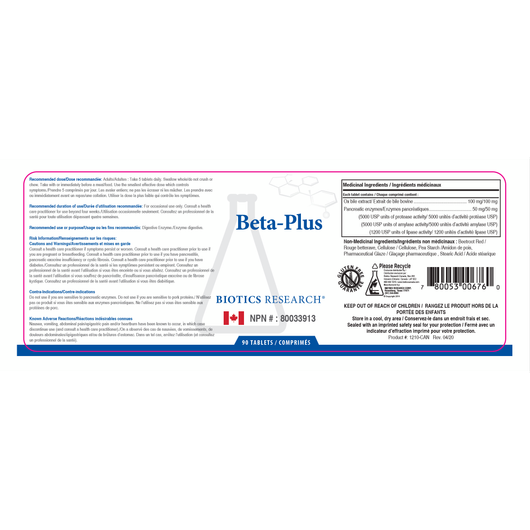 Biotics Research Beta Plus 90 Tablets Ingredients