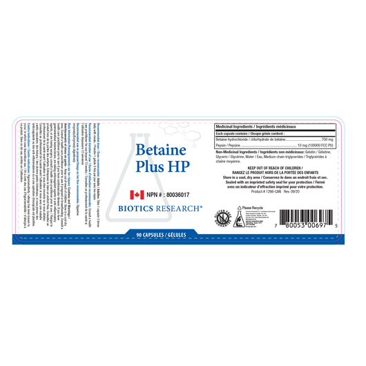 Biotics Research Betaine Plus HP Ingredients