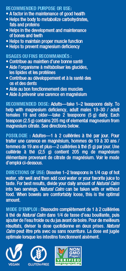 Natural Calm Magnesium Powder Supplement Suggested Use
