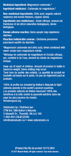 Natural Calm Magnesium Powder Sweet Lemon Ingredients