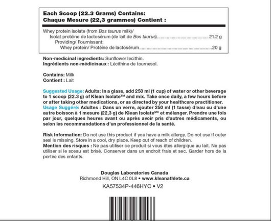 Douglas Laboratories Klean Isolate 446 Grams label