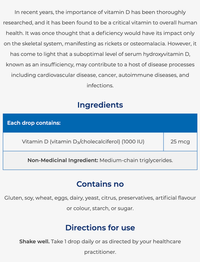 NFH Vitamin D3 SAP suggested use