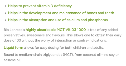 Bio Lonreco MCT Vit D3 1000 IU Benefits