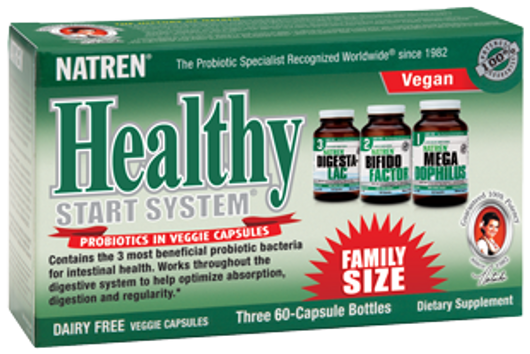 Natren Healthy Start System Dairy Free Family Size - 3 Bottles of 60 Capsules