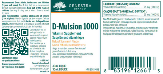 Genestra D-Mulsion 1000 IU (Mint) 30 ml Ingredients