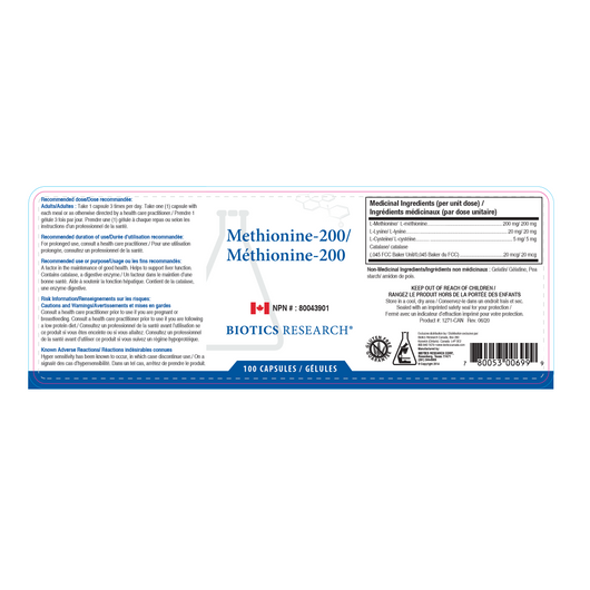 Biotics Research Methionine 200 - Ingredients