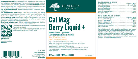 Genestra Cal Mag Berry liquid Plus 450 ML Ingredients