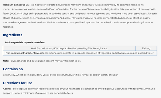 NFH Hericium Erinaceus Benefits